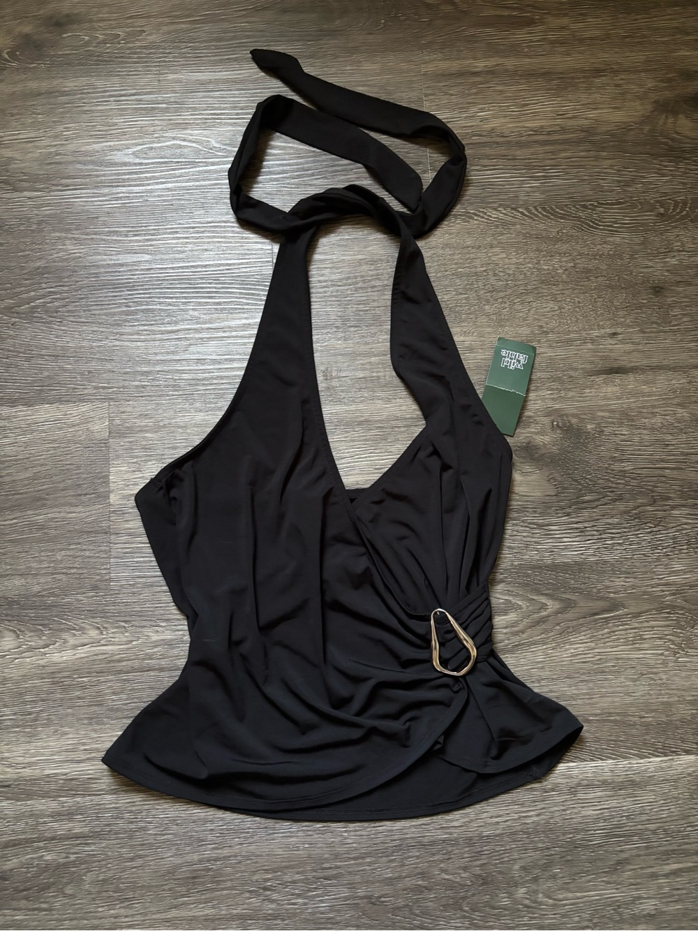 Black Halter Top with Decorative Ring